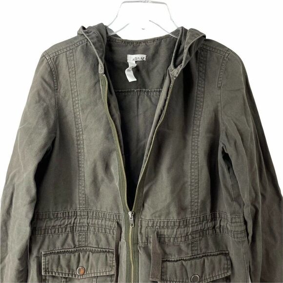 Gray Field Jacket Womens Size M Abound Brand Gray Hooded Cinch Waist Full Zip - Picture 5 of 6